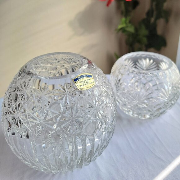 VTG POLONIA CRYSTAL Candle Globes or Rose Bowls- Poland - Picture 1 of 8